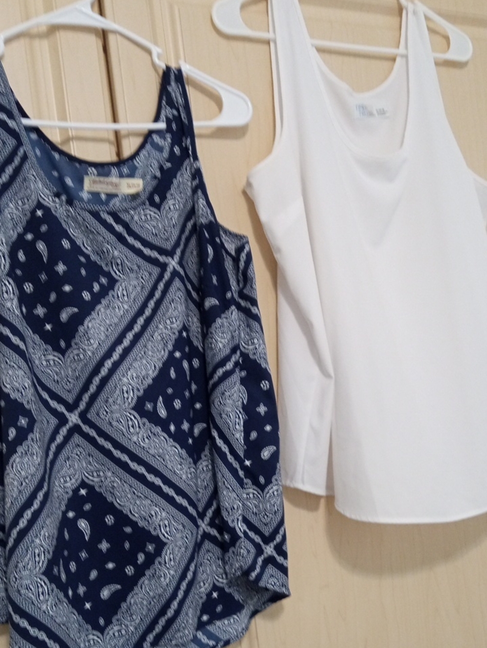 2 Women's Tops Navy Bandana Print And White Top